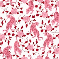 Tigers and Florals White Pink Chinoiserie tapet