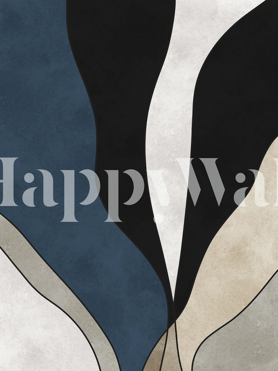 Abstract curves in black, blue, beige on neutral background wallpaper