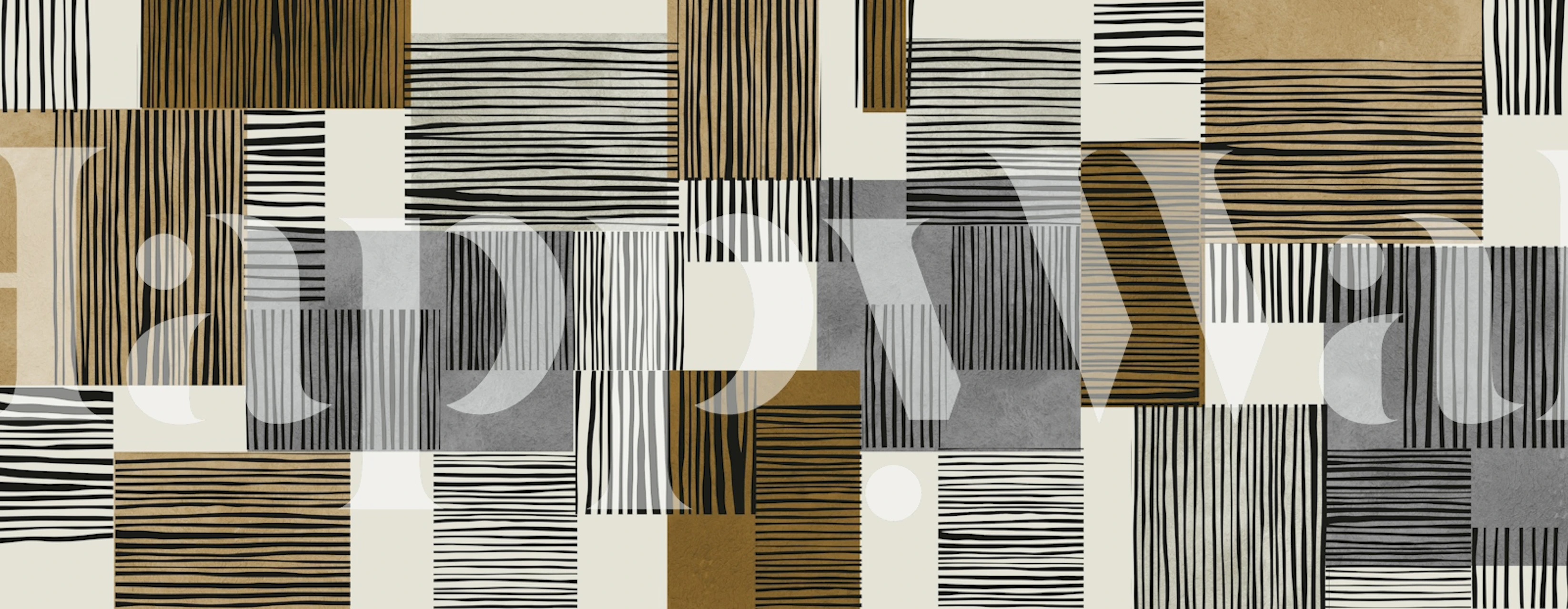 Geometric black and beige striped wallpaper with squares