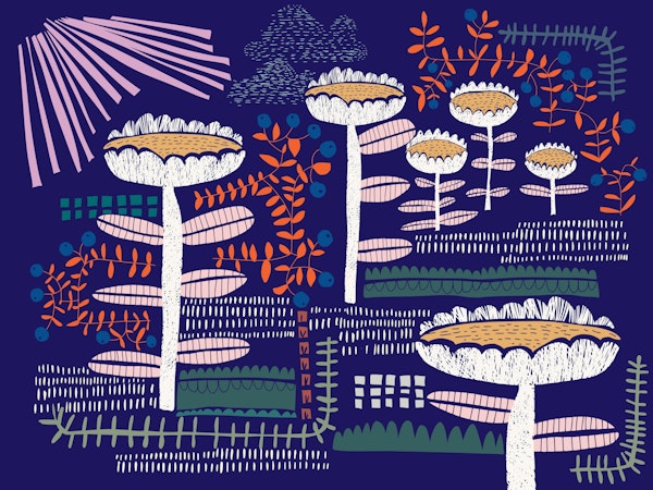 Block print bold flower blue