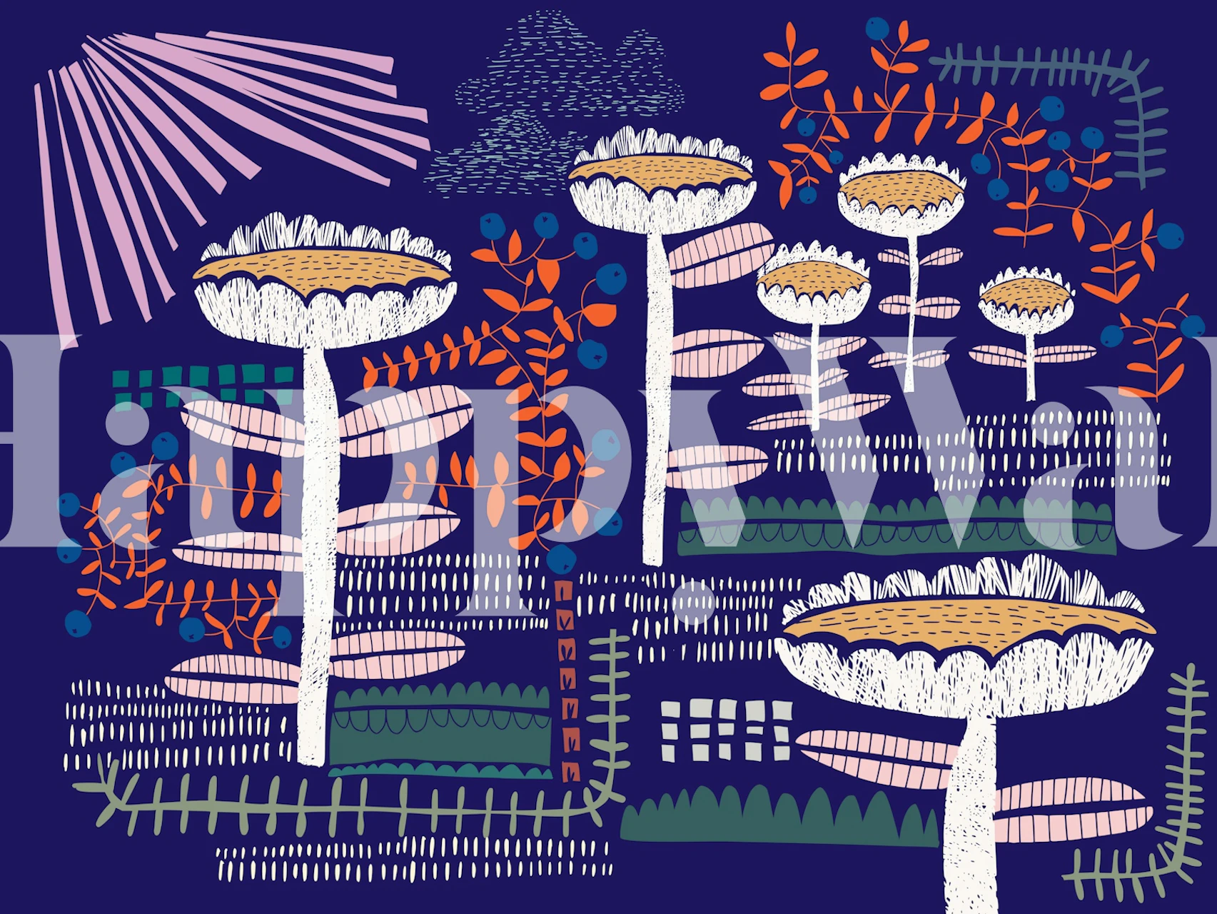 Block print bold flower design de papel de parede