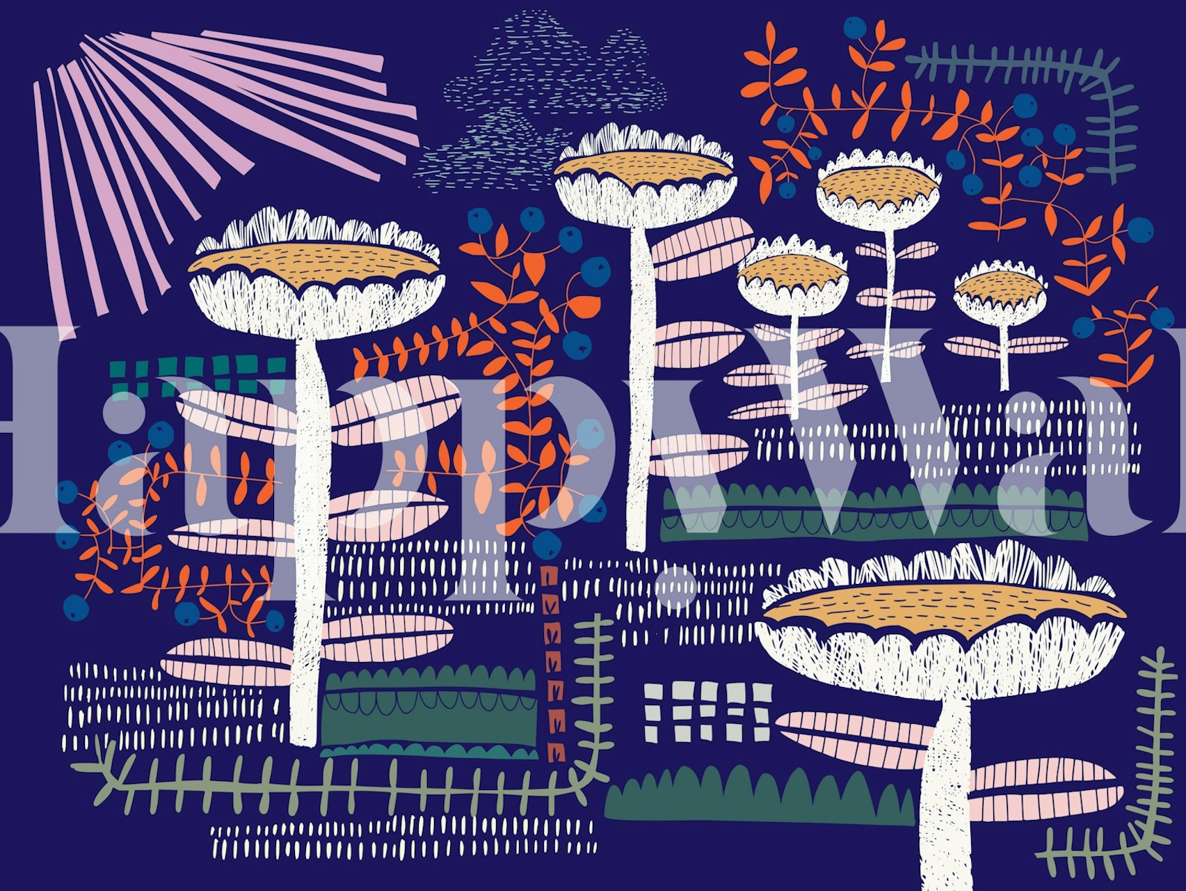 Block print bold flower σχέδιο ταπετσαρίας