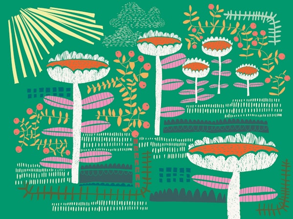 Block print bold flower green