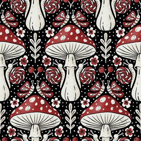 folk art toadstools with snails