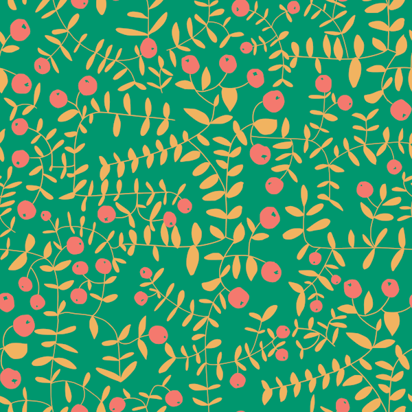 Block print berries bright green