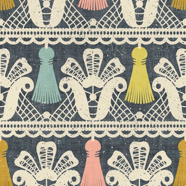 Raw denim jeans, lace and tassels