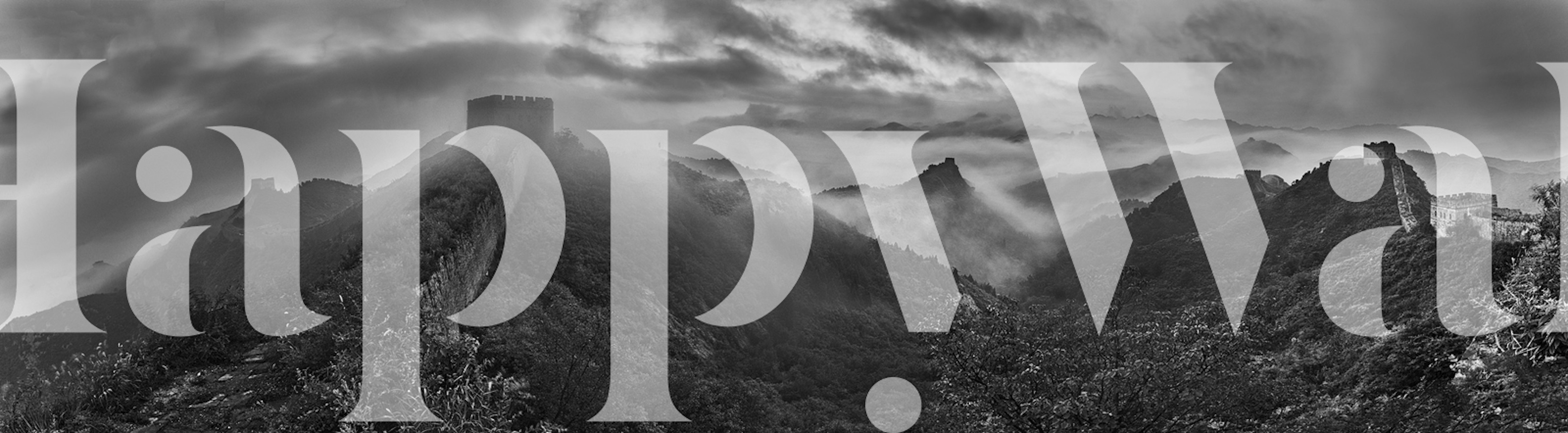 Misty Great Wall in black and white wallpaper