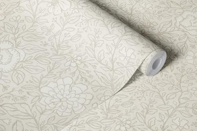 Large floral branches neutral warm graywallpaper roll