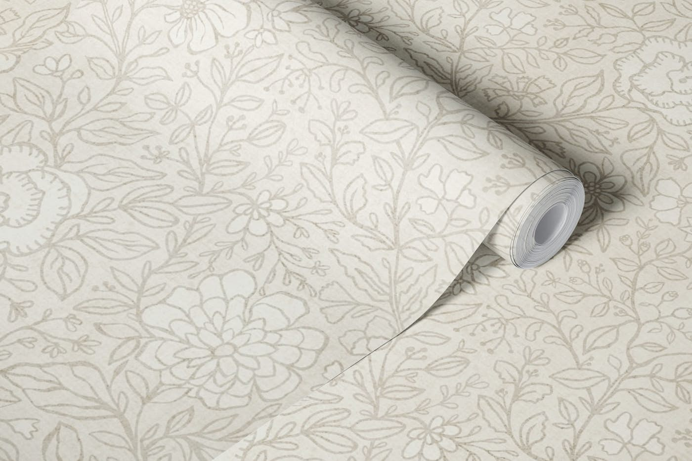 Large floral branches neutral warm gray wallpaper roll