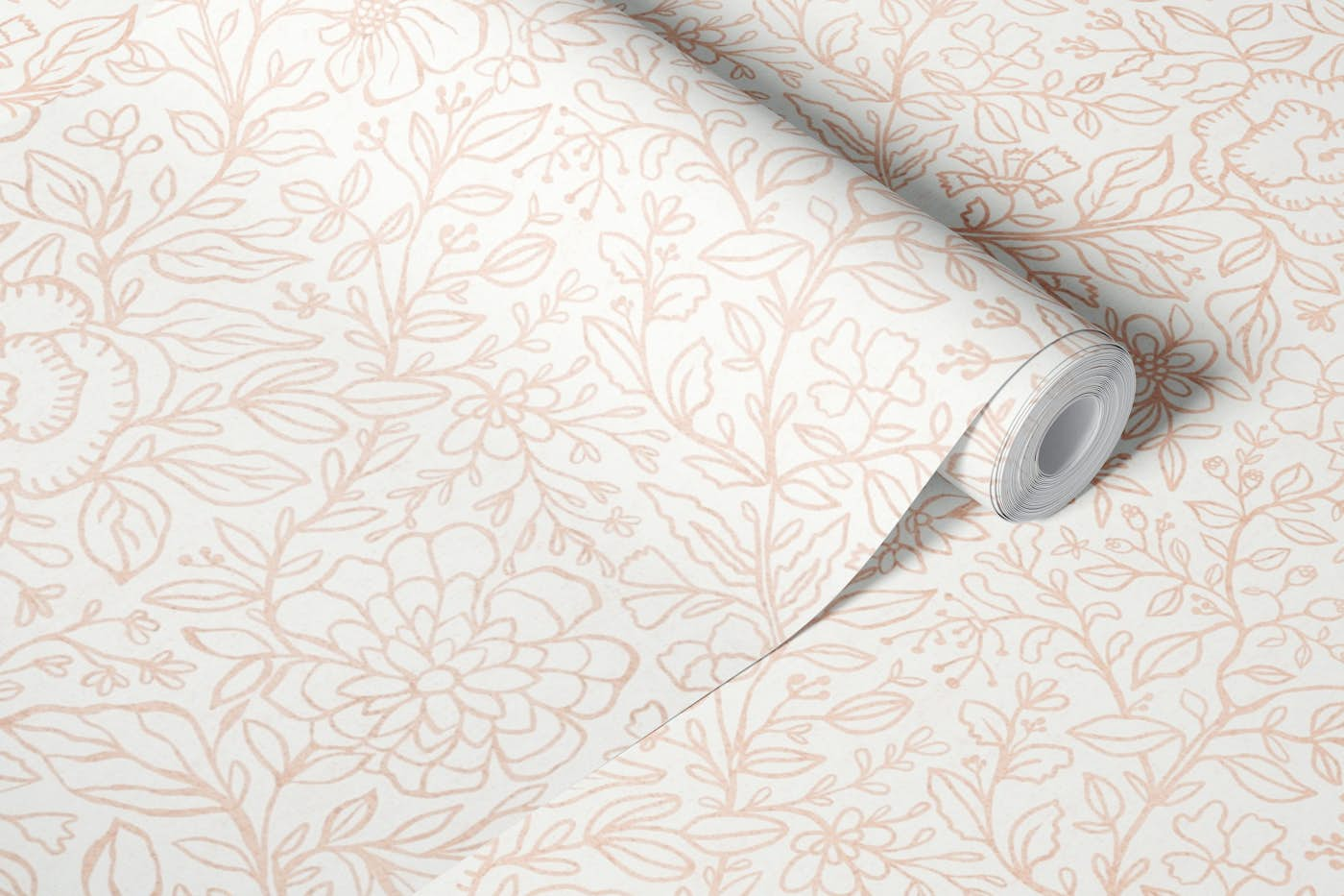 Large floral branches clay pink on white wallpaper roll