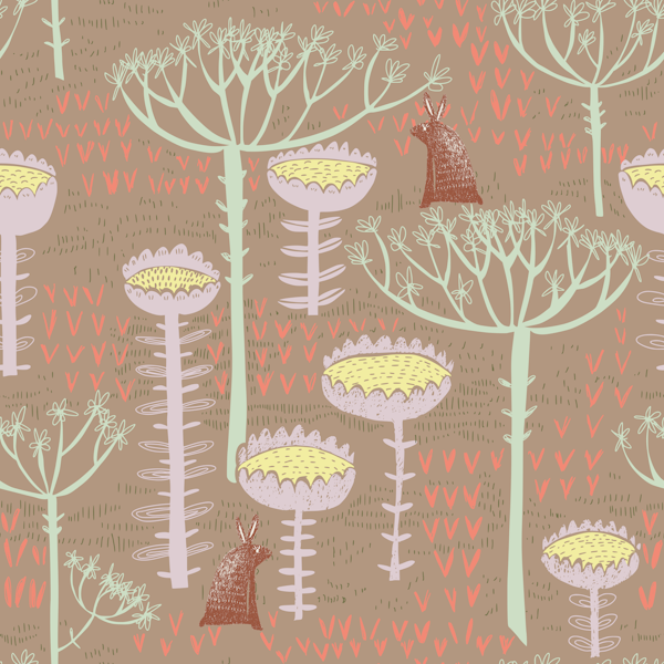 Block print scandinavian meadow brown