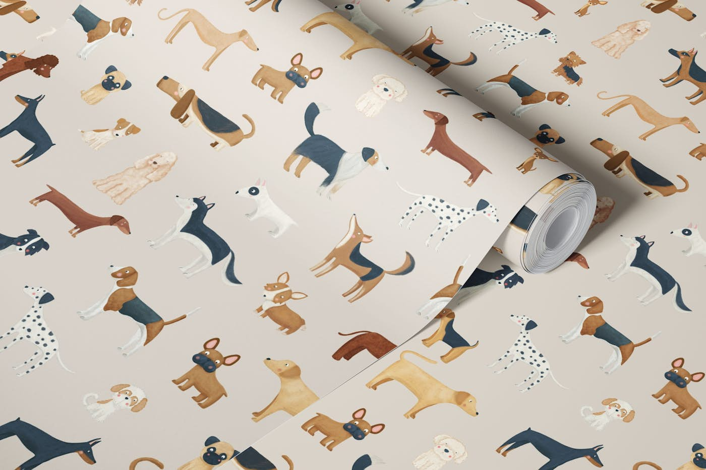 Dog Breeds in Beige wallpaper roll