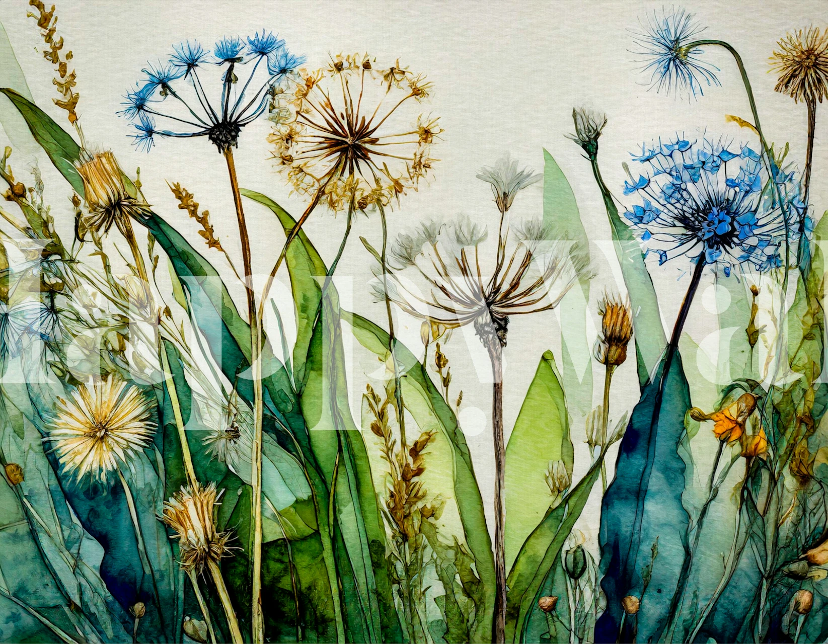 Spring meadow wallpaper design in a room