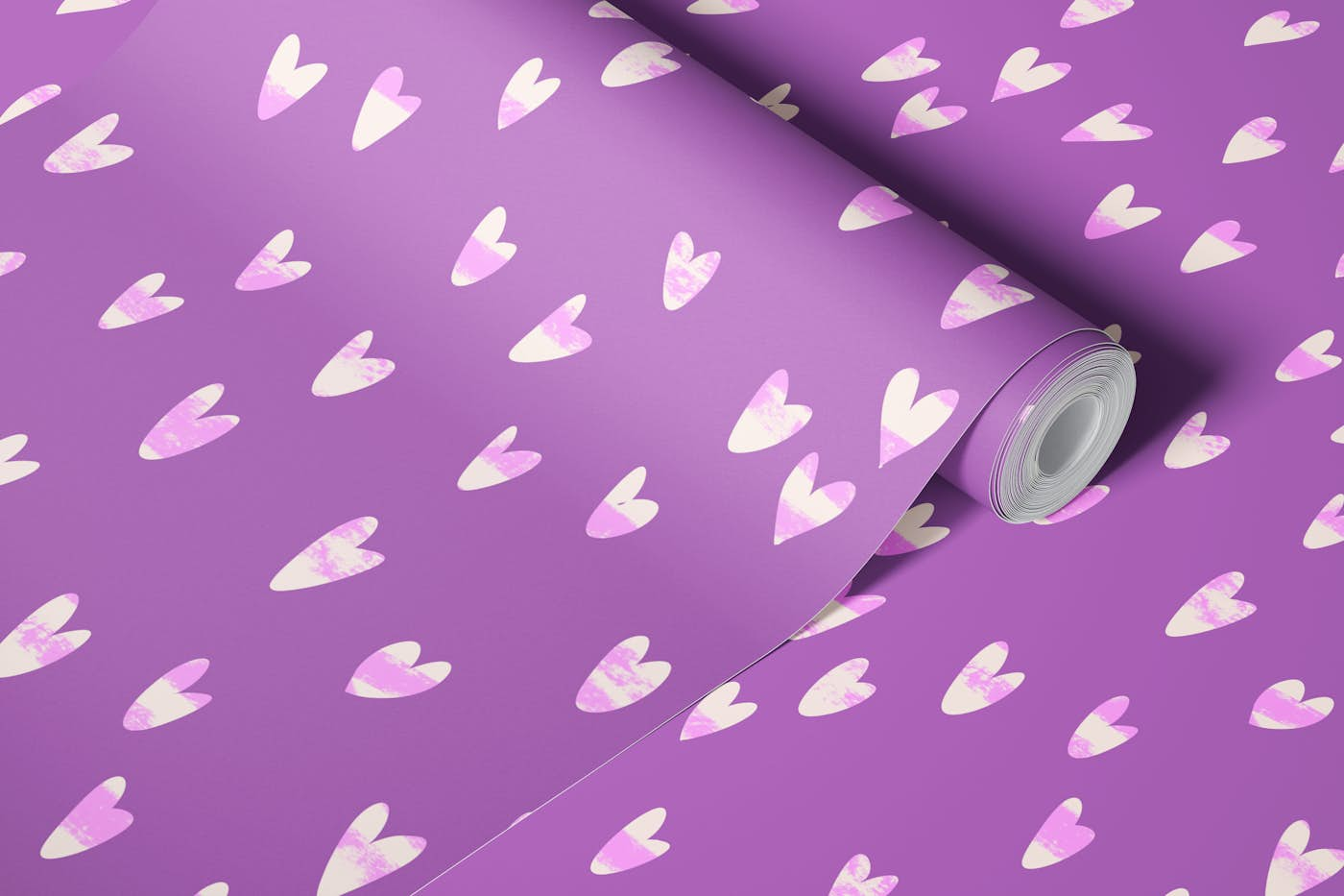 Hearts Watercolor Purple Pink Dashes Purple wallpaper roll