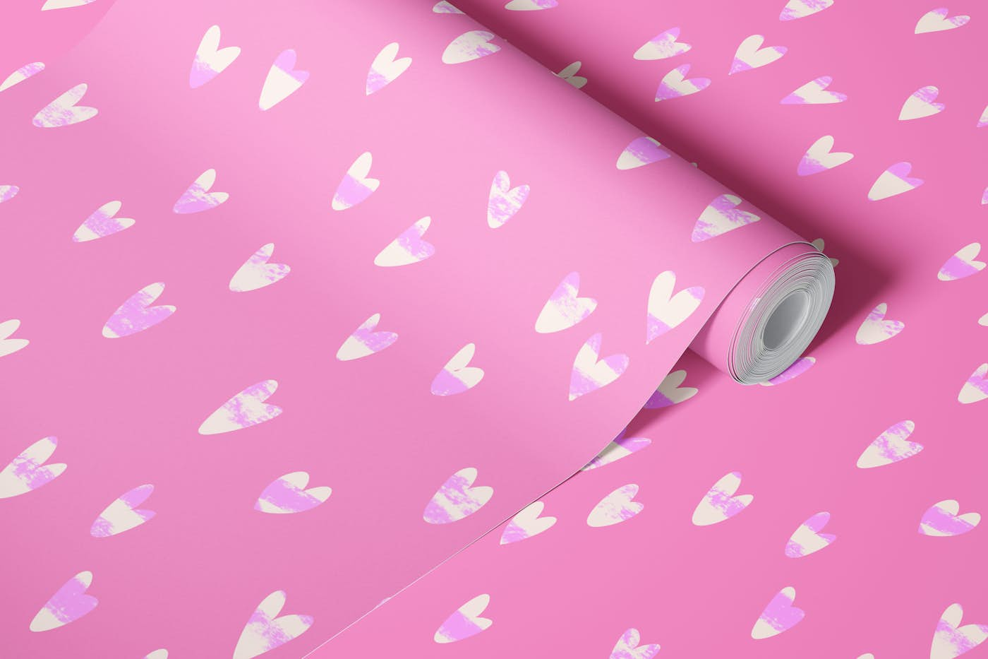 Hearts Watercolor Purple Pink Dashes Pink wallpaper roll