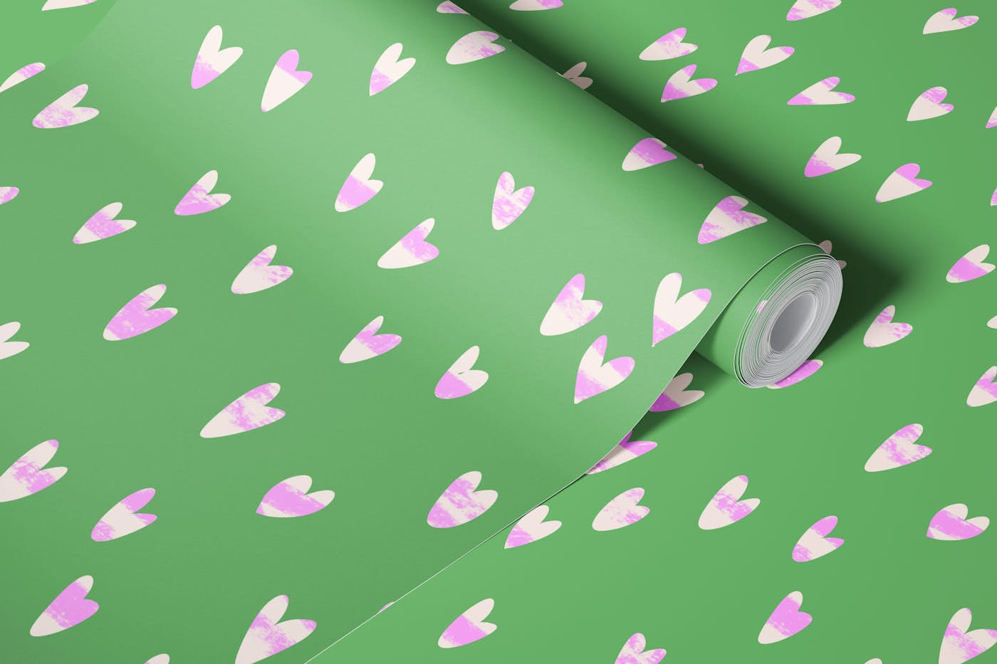 Hearts Watercolor Purple Pink Dashes Green wallpaper roll