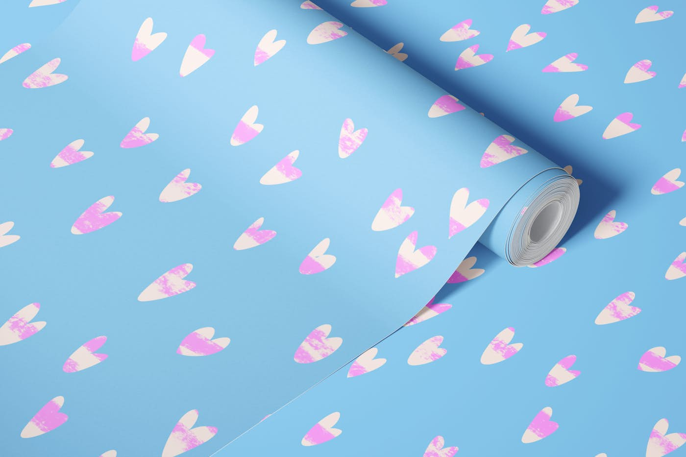 Hearts Watercolor Purple Pink Dashes Blue wallpaper roll