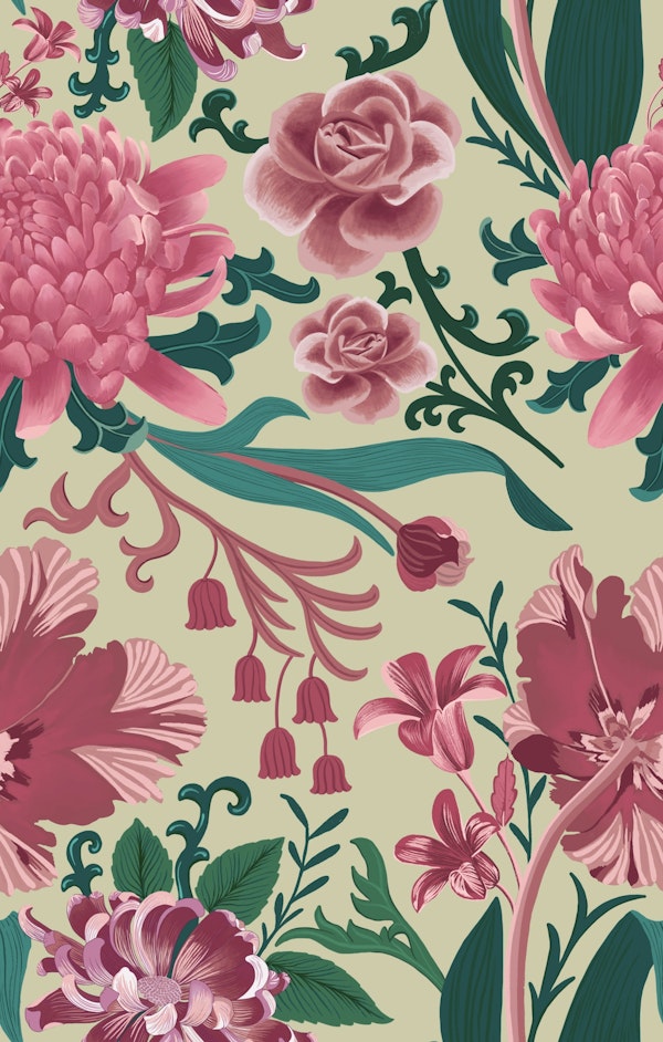 Rococo florals in cream and rosa