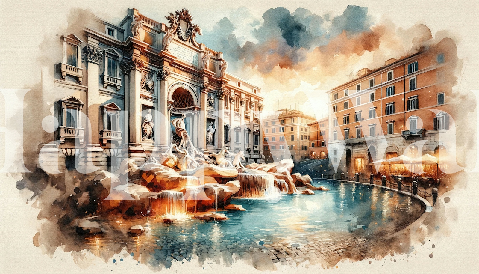 Watercolor Trevi Fountain Rome Wallpaper Happywall