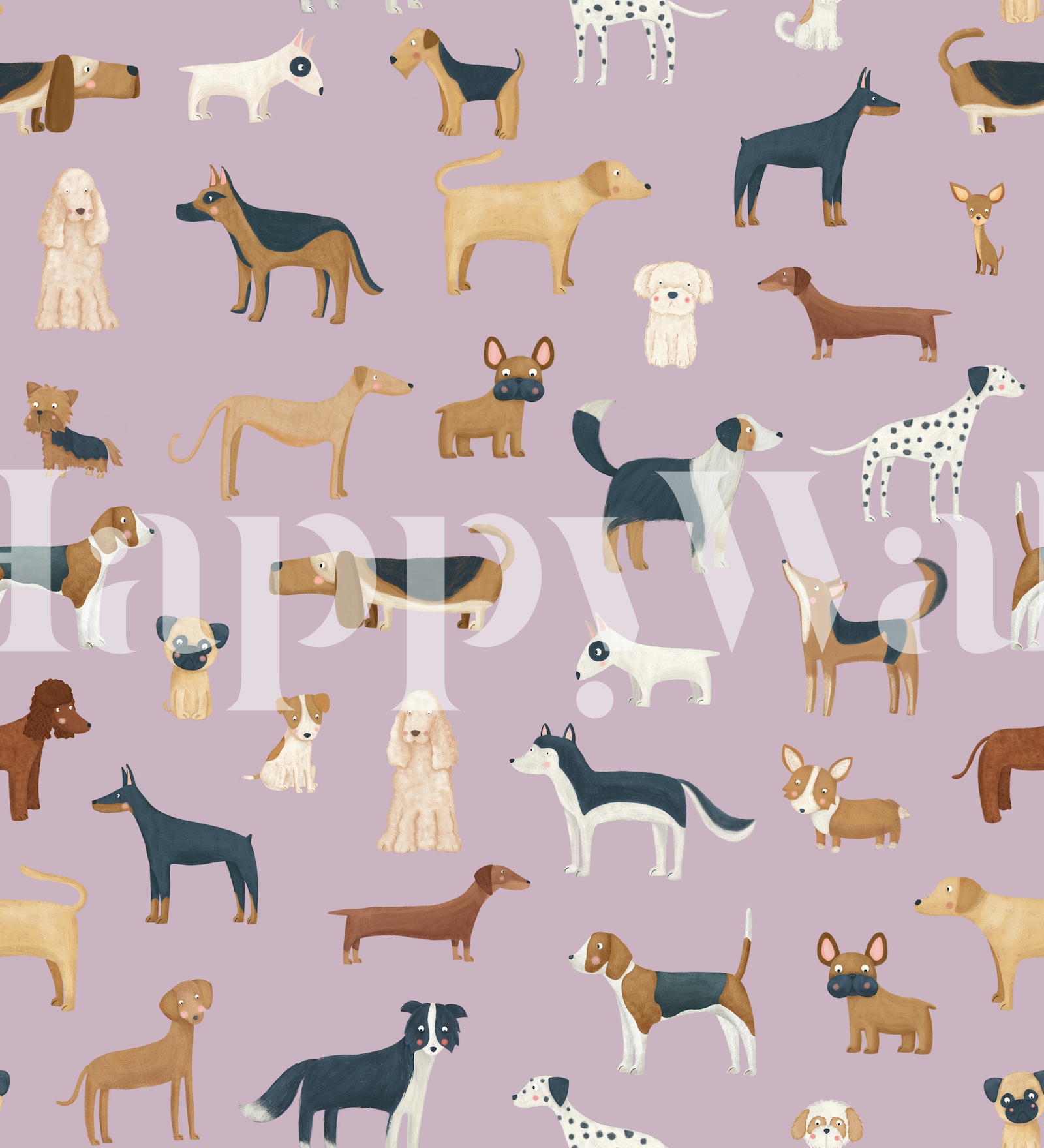 Dog Breeds in lilac wallpaper | Happywall