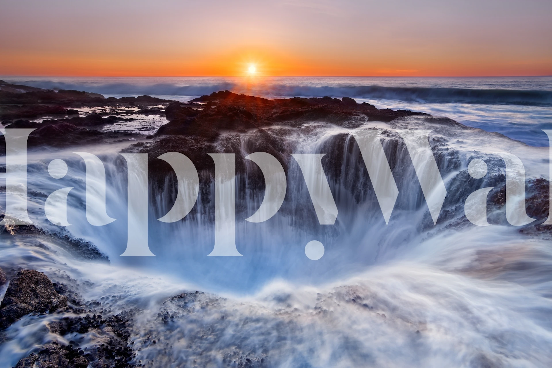 Thor's Well wall mural with sunset colors
