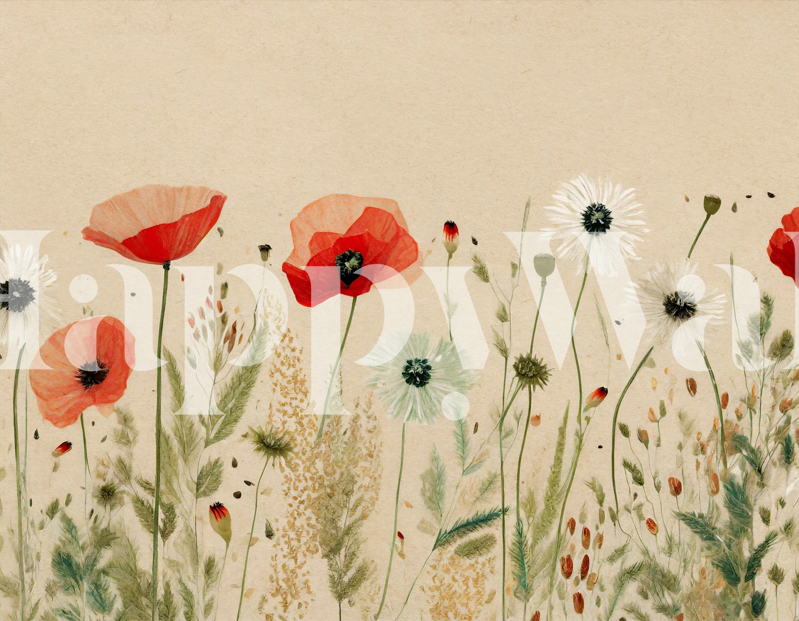 Wild meadow poppies wallpaper design