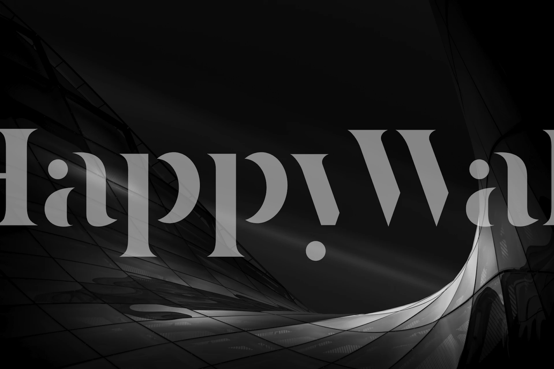 Mural de pared abstracto en blanco y negro con temática espacial y formas fluidas