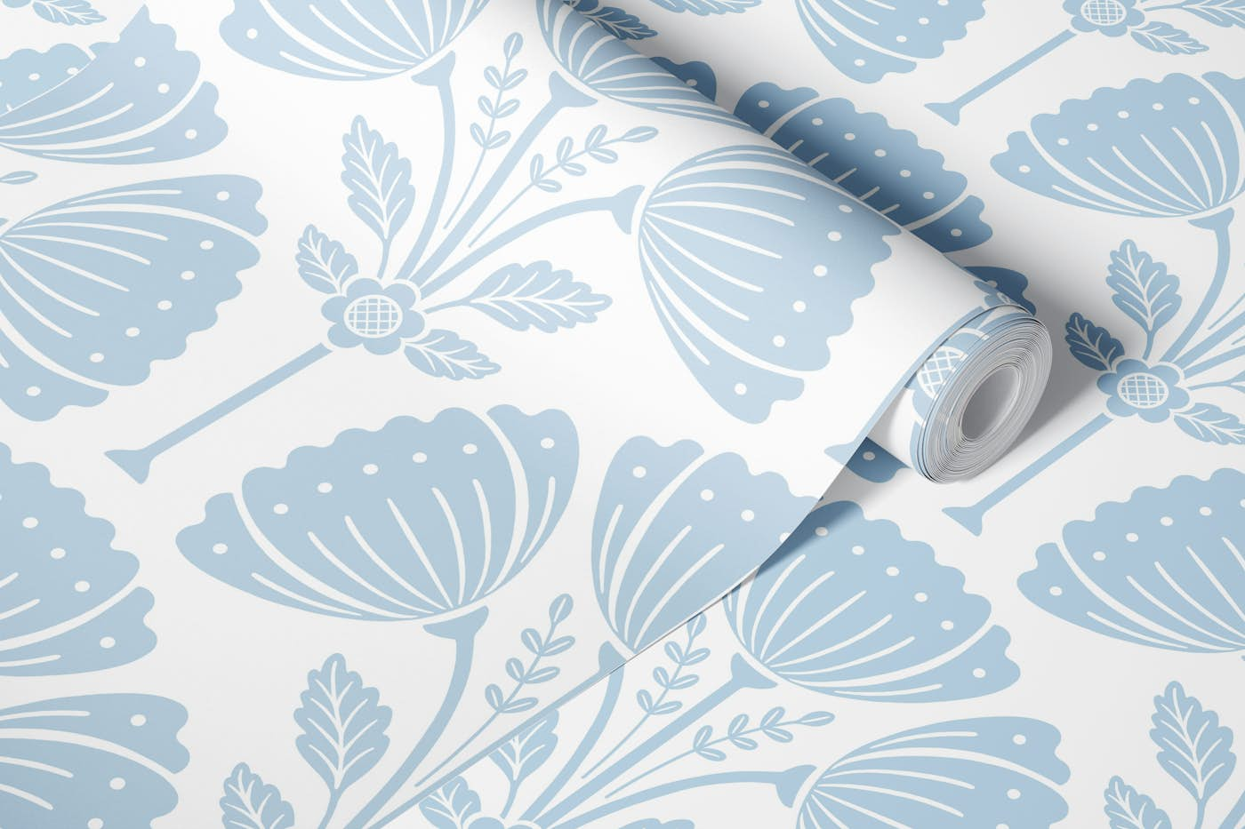 Block Print Bouquet - Air Blue 1 wallpaper roll