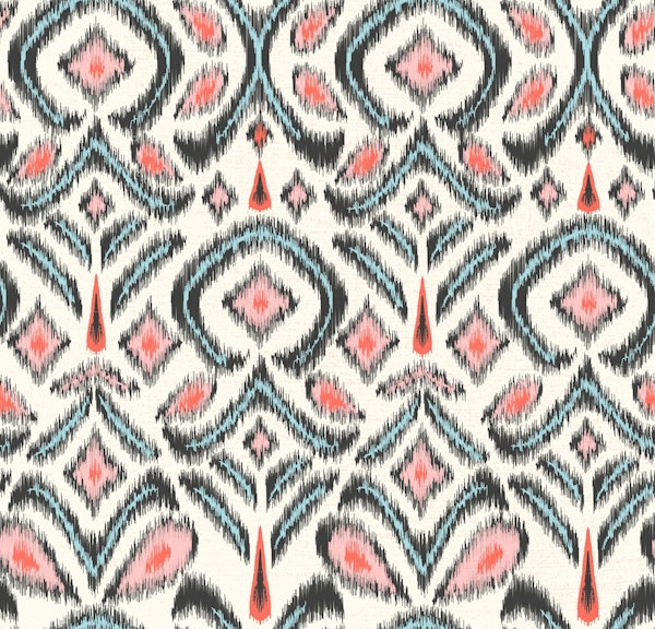 Ikat flower - black,blue,coral