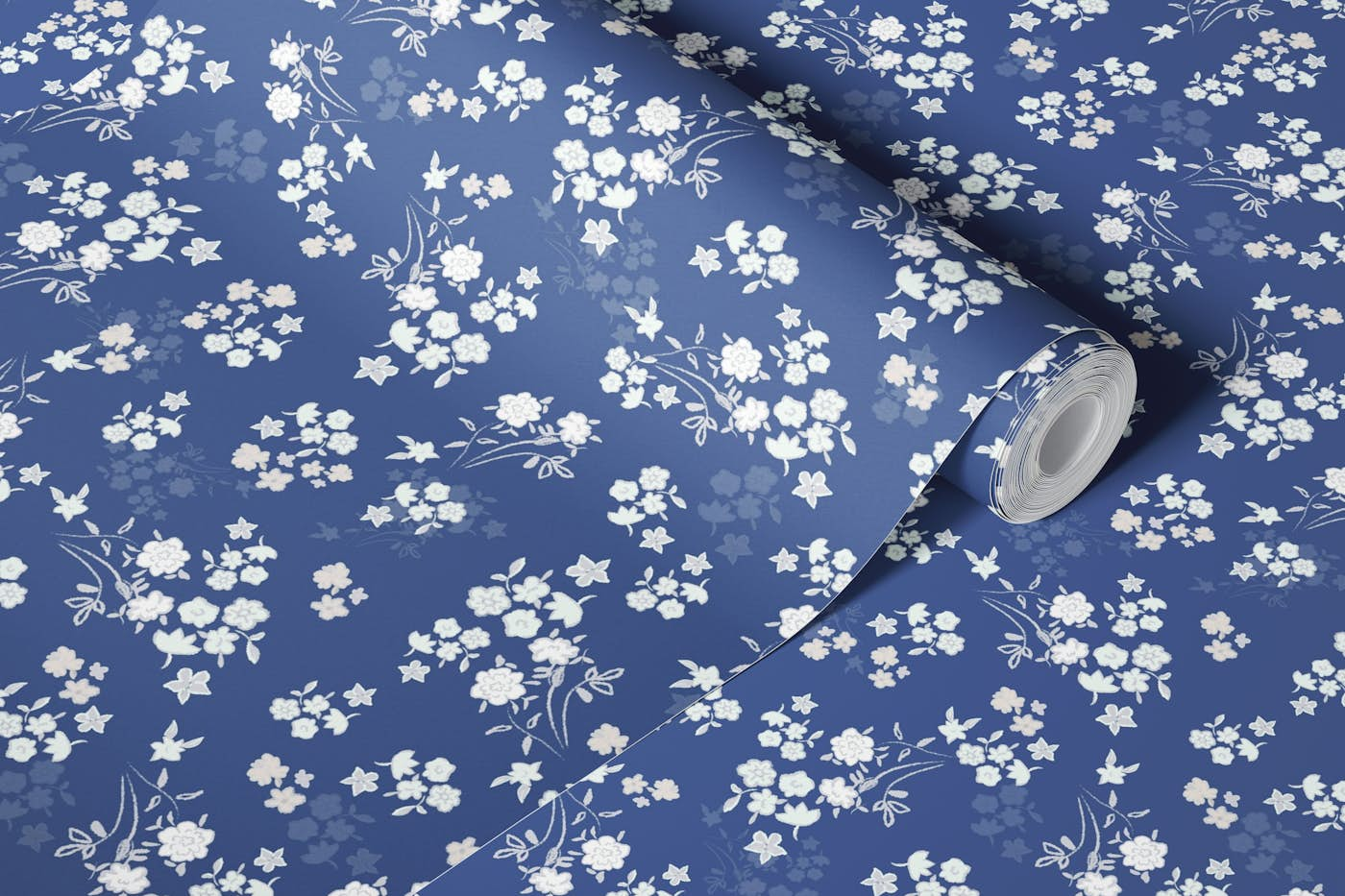 Blue and white ditsy pattern wallpaper roll