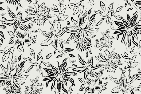 Linocut flowers black on off-white