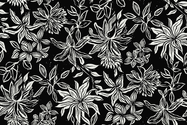 Linocut Flowers off-white on black