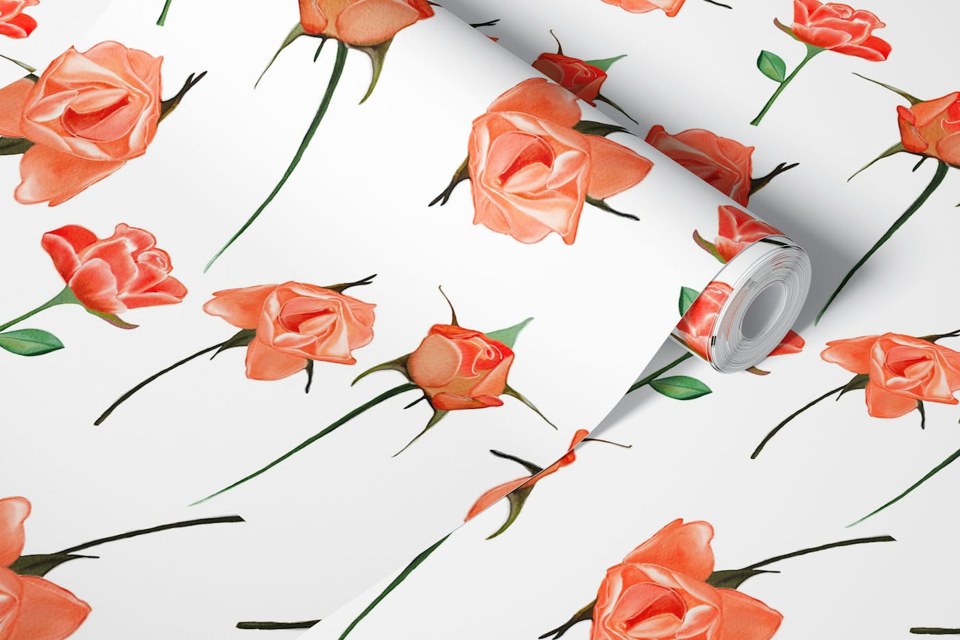 Orange roses white background wallpaper roll