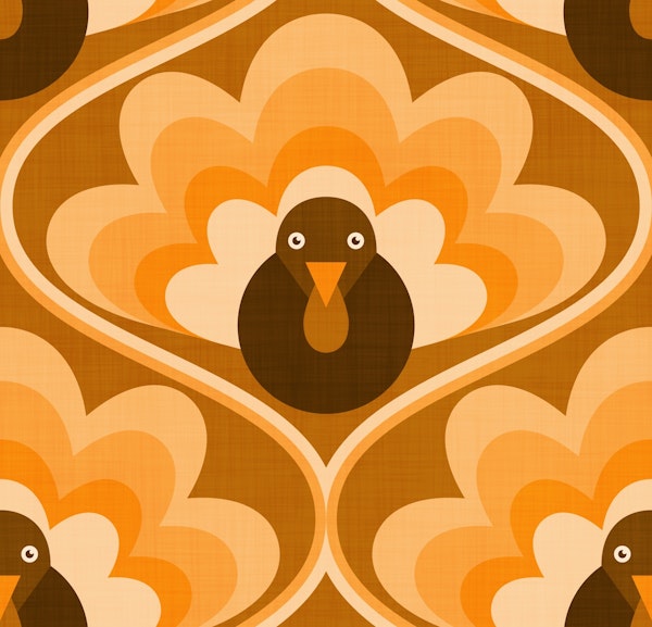 Retro Geometric Shapes Fun Birds Brown Orange