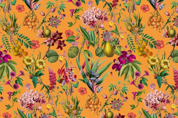 Tropical Jungle Flower Garden Pattern Orange