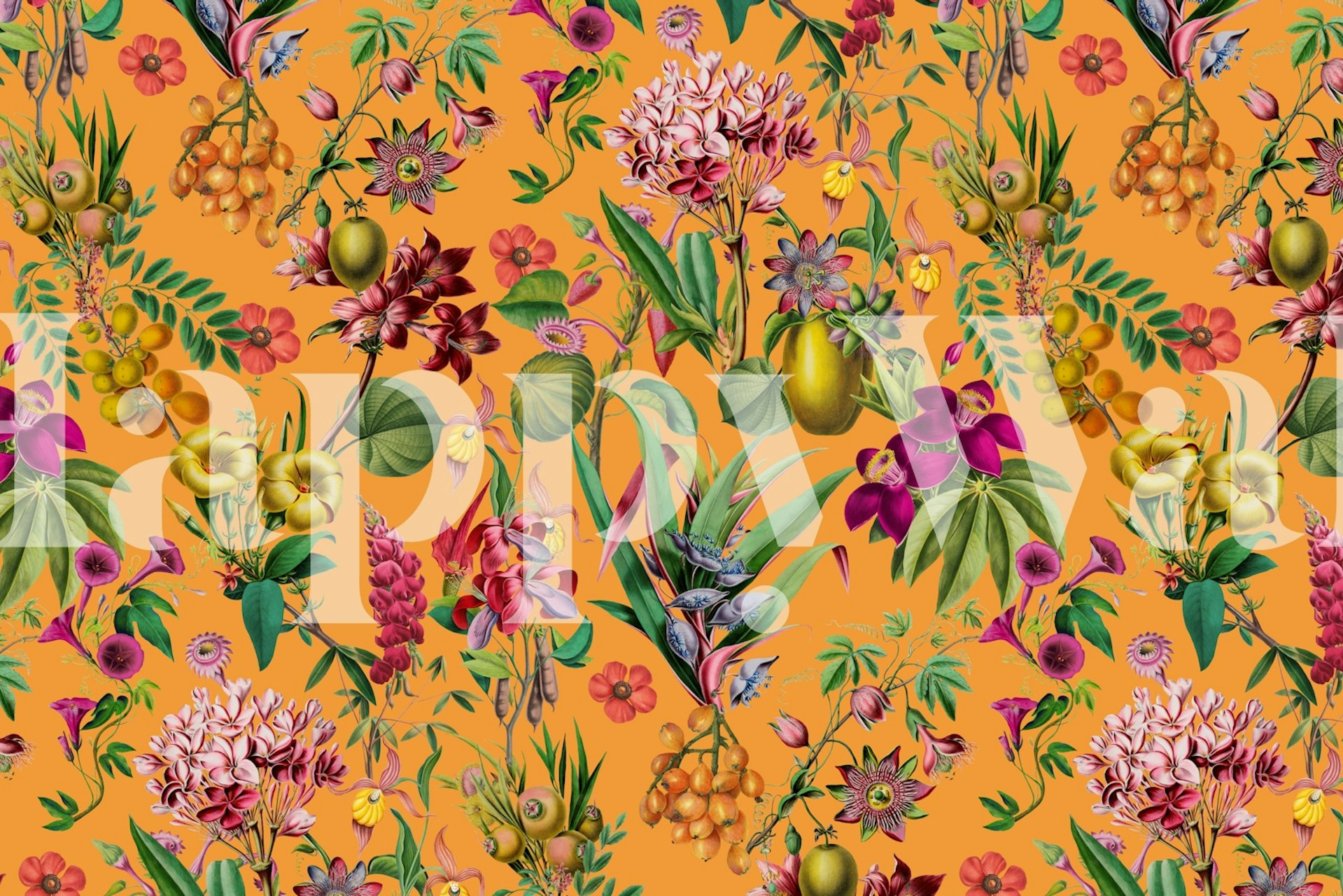 Tropical Jungle Flower Garden wallpaper w pokoju