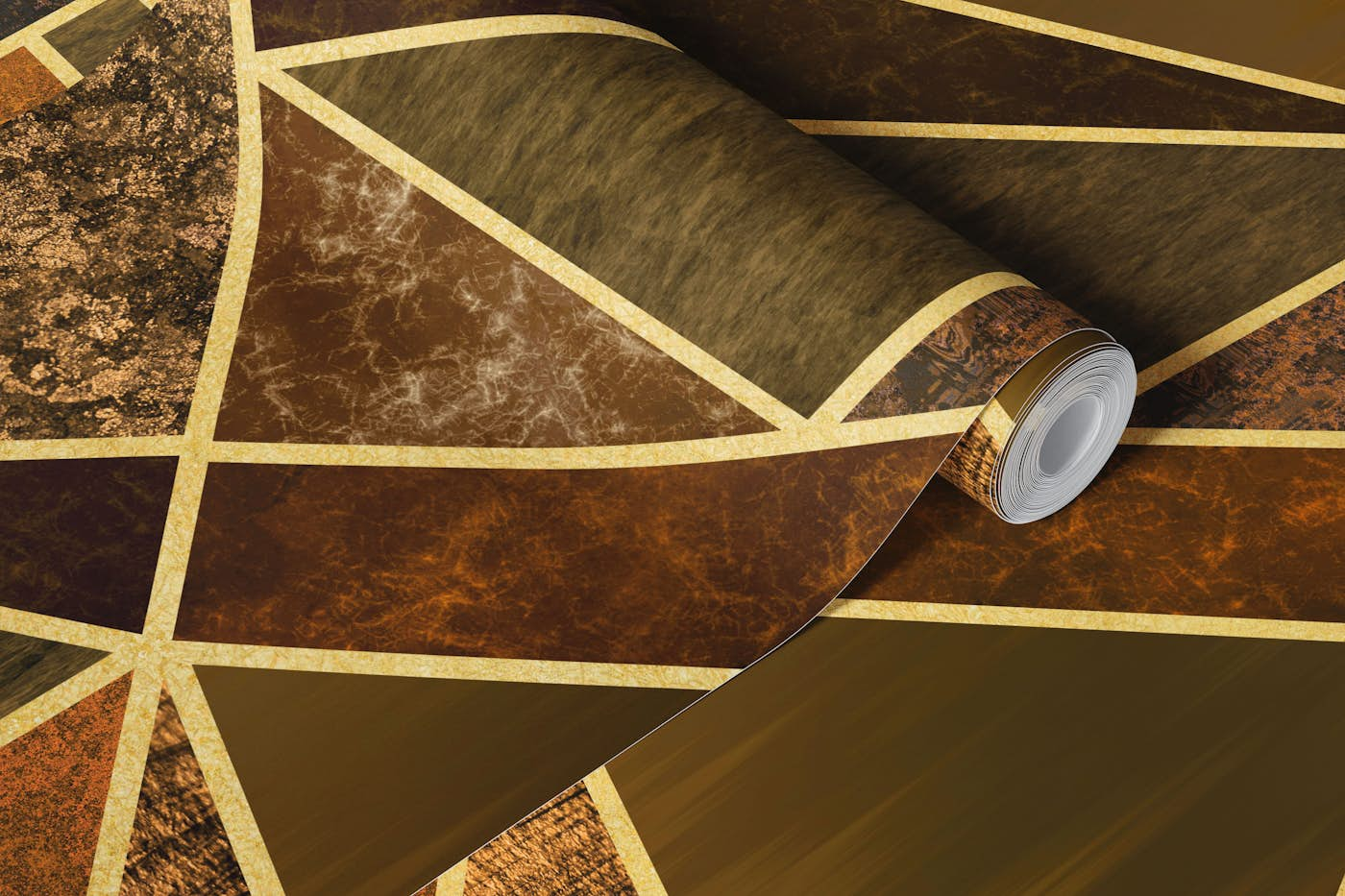 Luxurious Geometry Mosaic Brown Amber Gold wallpaper roll