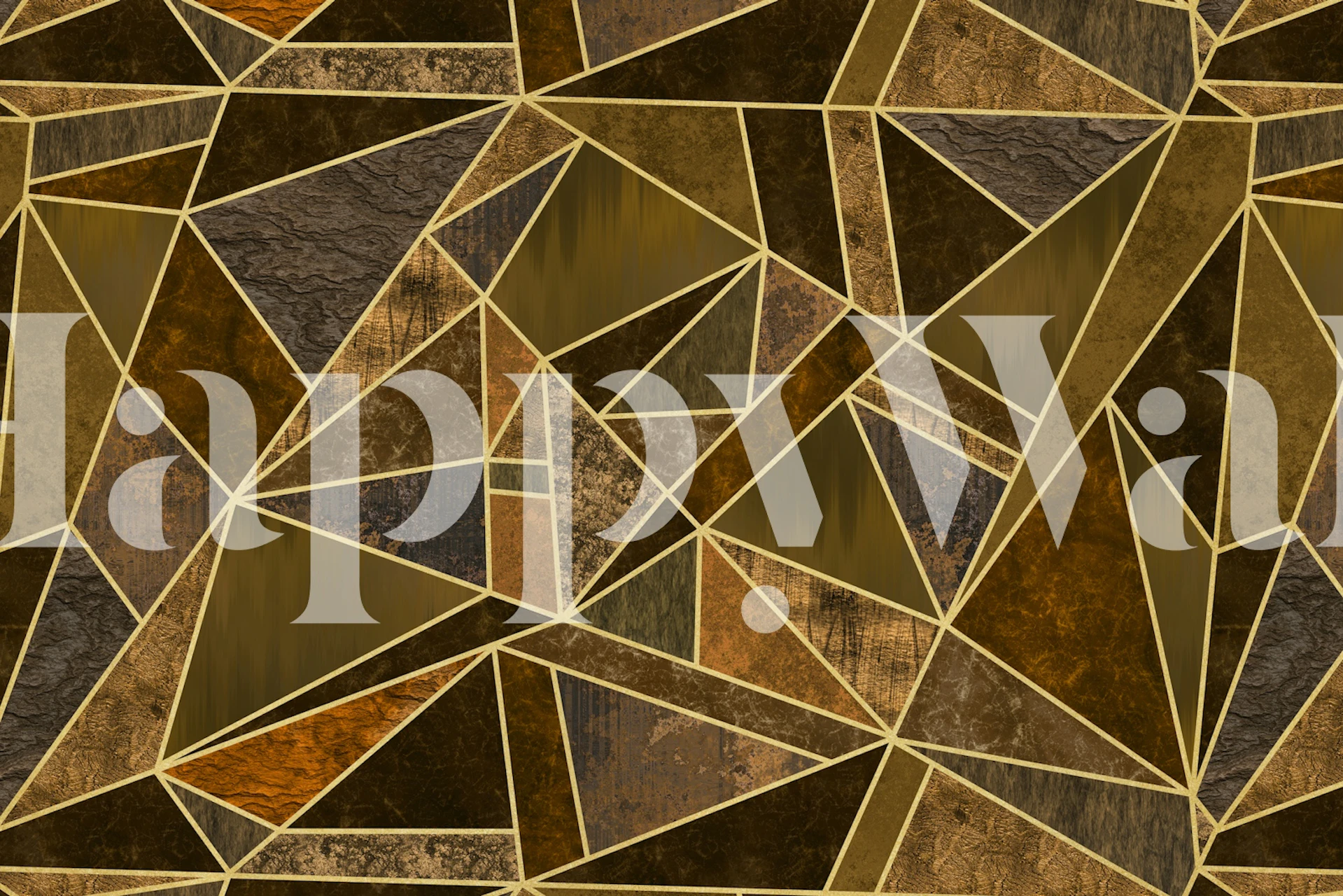 Geometric brown and gold mosaic pattern wallpaper