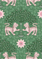Tribal tiger - green and pink tapete