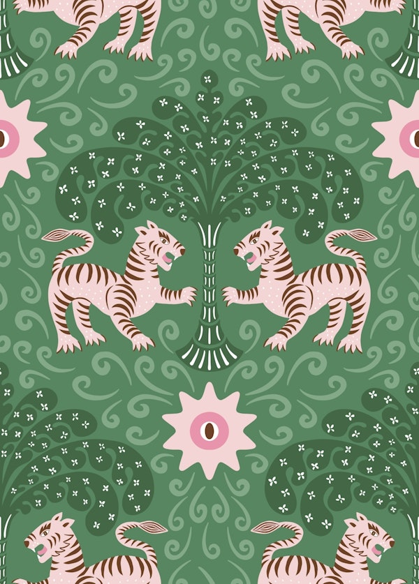 Tribal tiger - green and pink