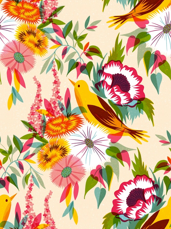 pirol in a flower garden