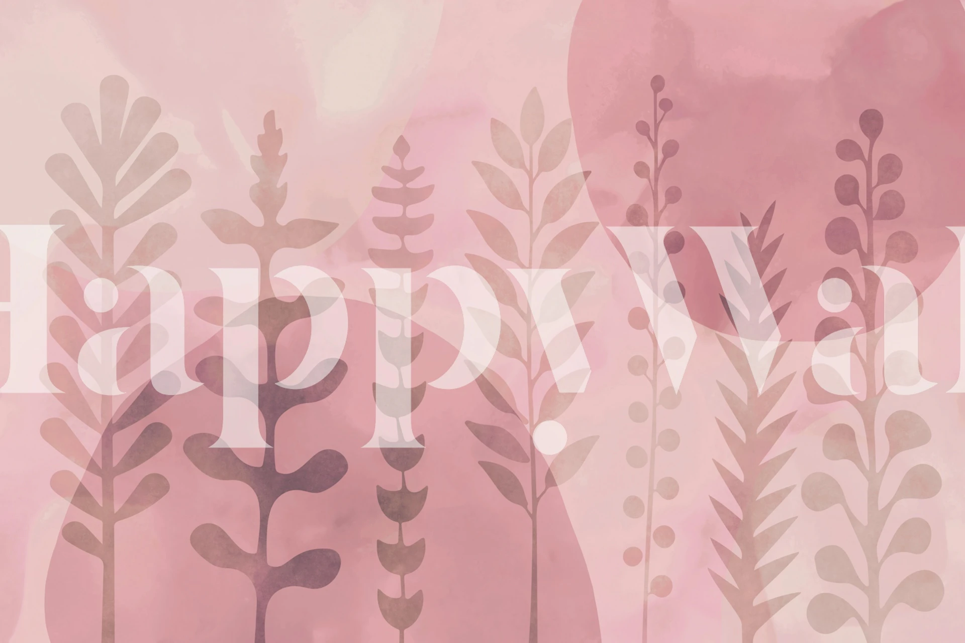 Pastel pink nature shapes with floral outlines wallpaper