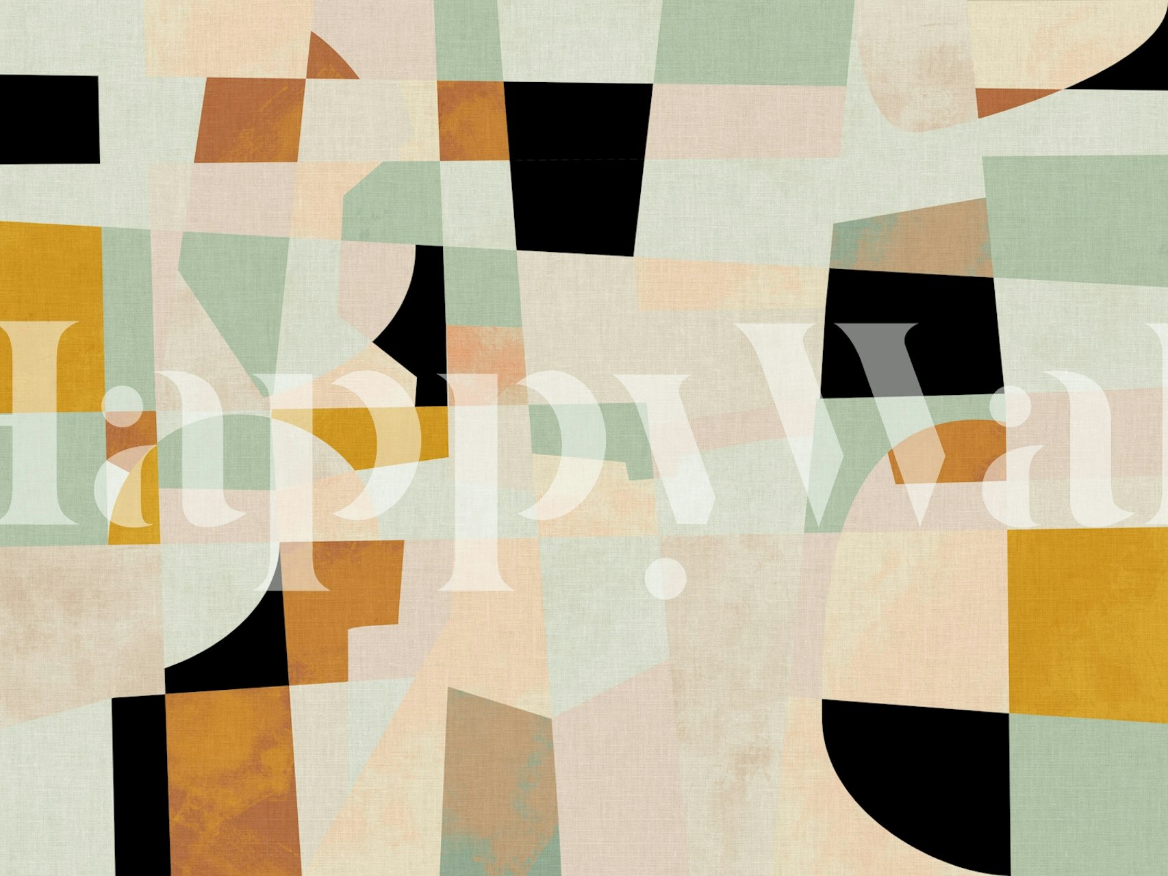 Muting colored geometric shapes in pastel green, black, and orange wallpaper