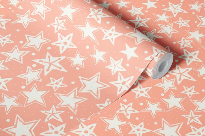 Peachy Starlight: Hand-Drawn Fun Starswallpaper roll