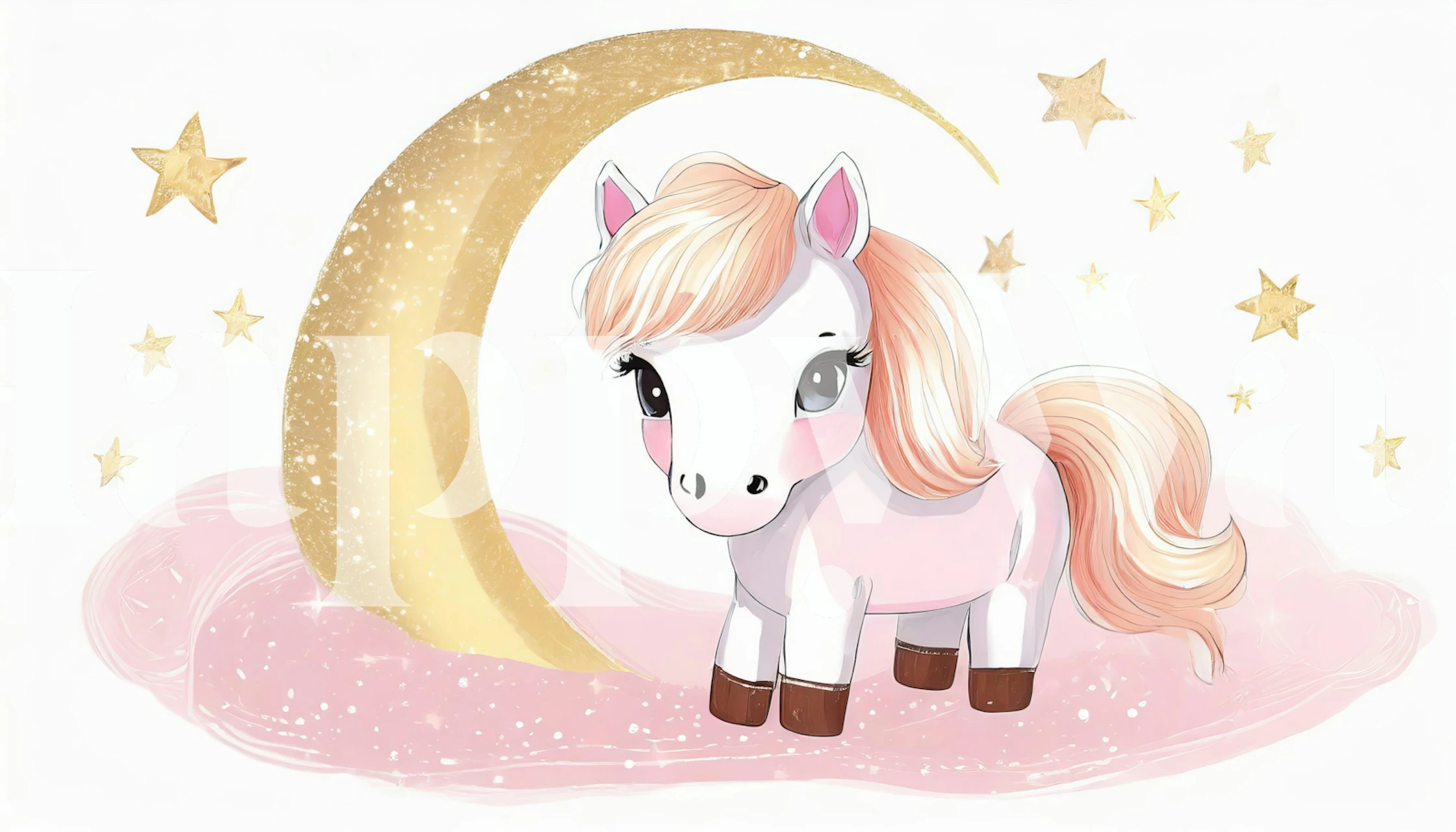 Bedårende rosa pony tapet med stjerner og måne