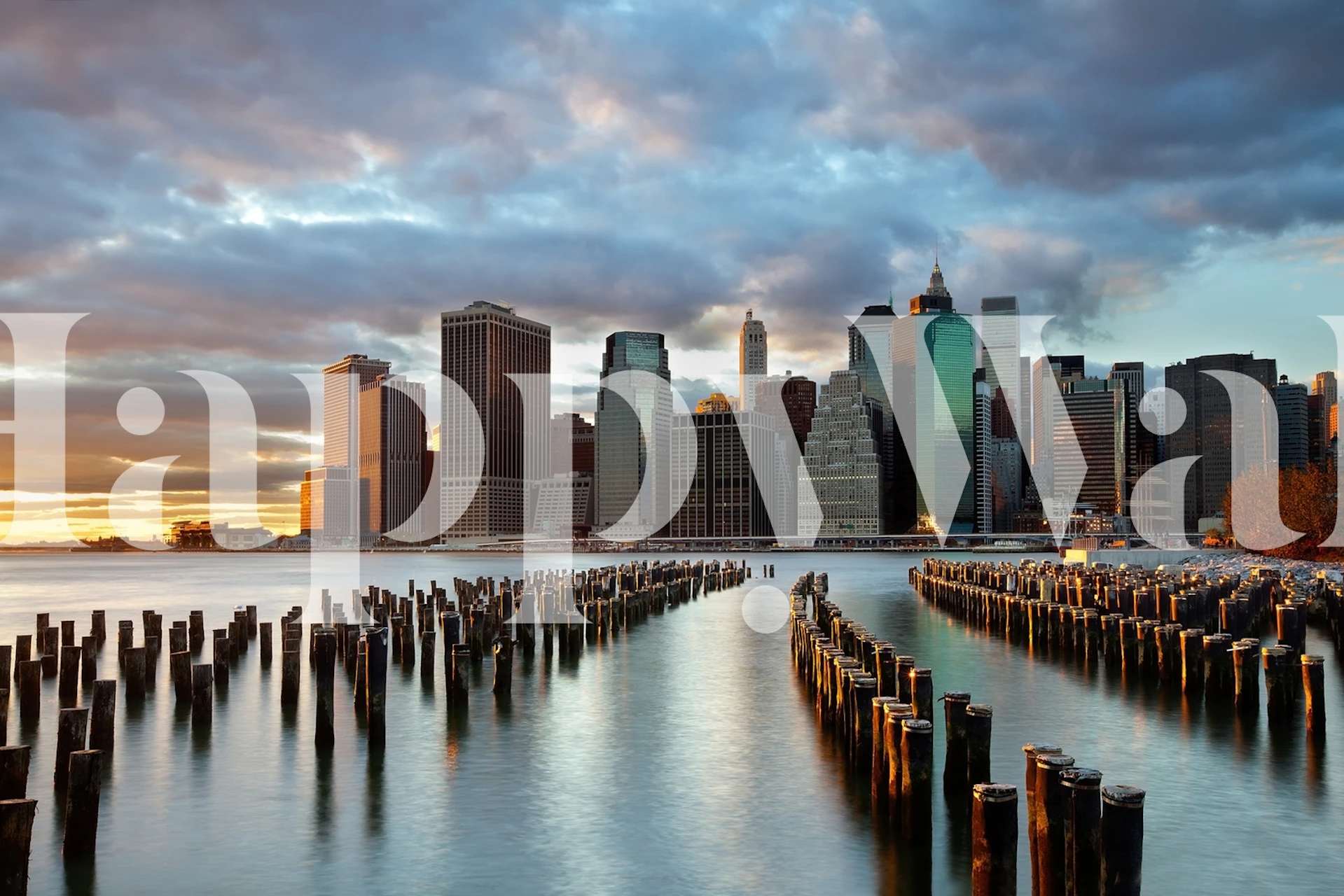 NYC skyline wallpaper displayed in a room
