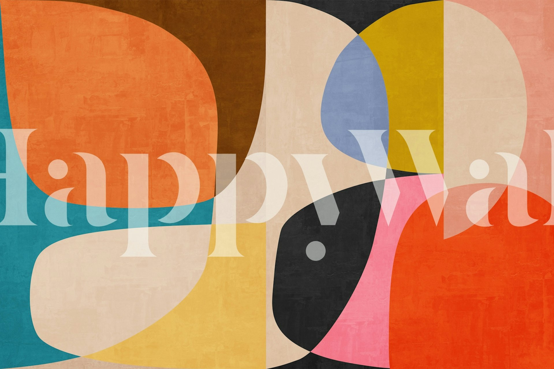 Colorful abstract rounded shapes in orange, pink, blue, and black wallpaper