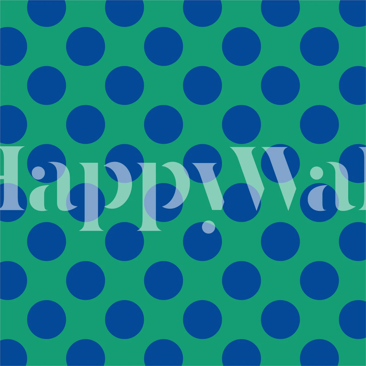 Koboltblå prikker på veggmaleri med grønn bakgrunn.