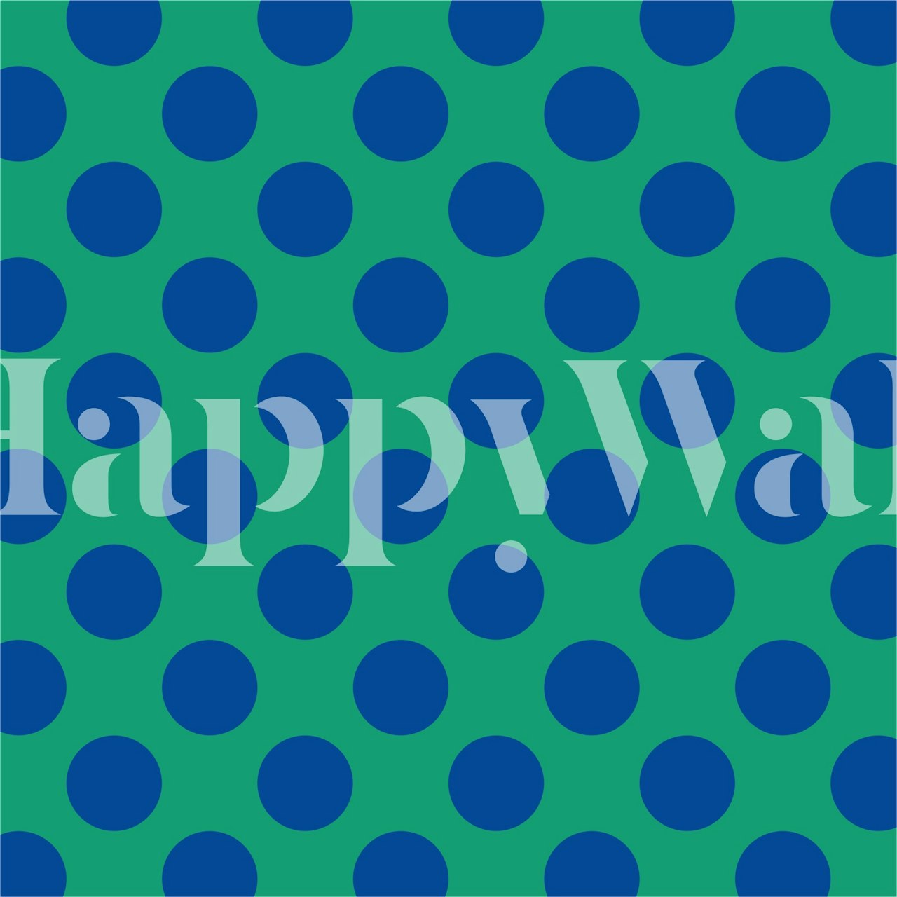 Cobalt blue polka dots on green background wall mural.