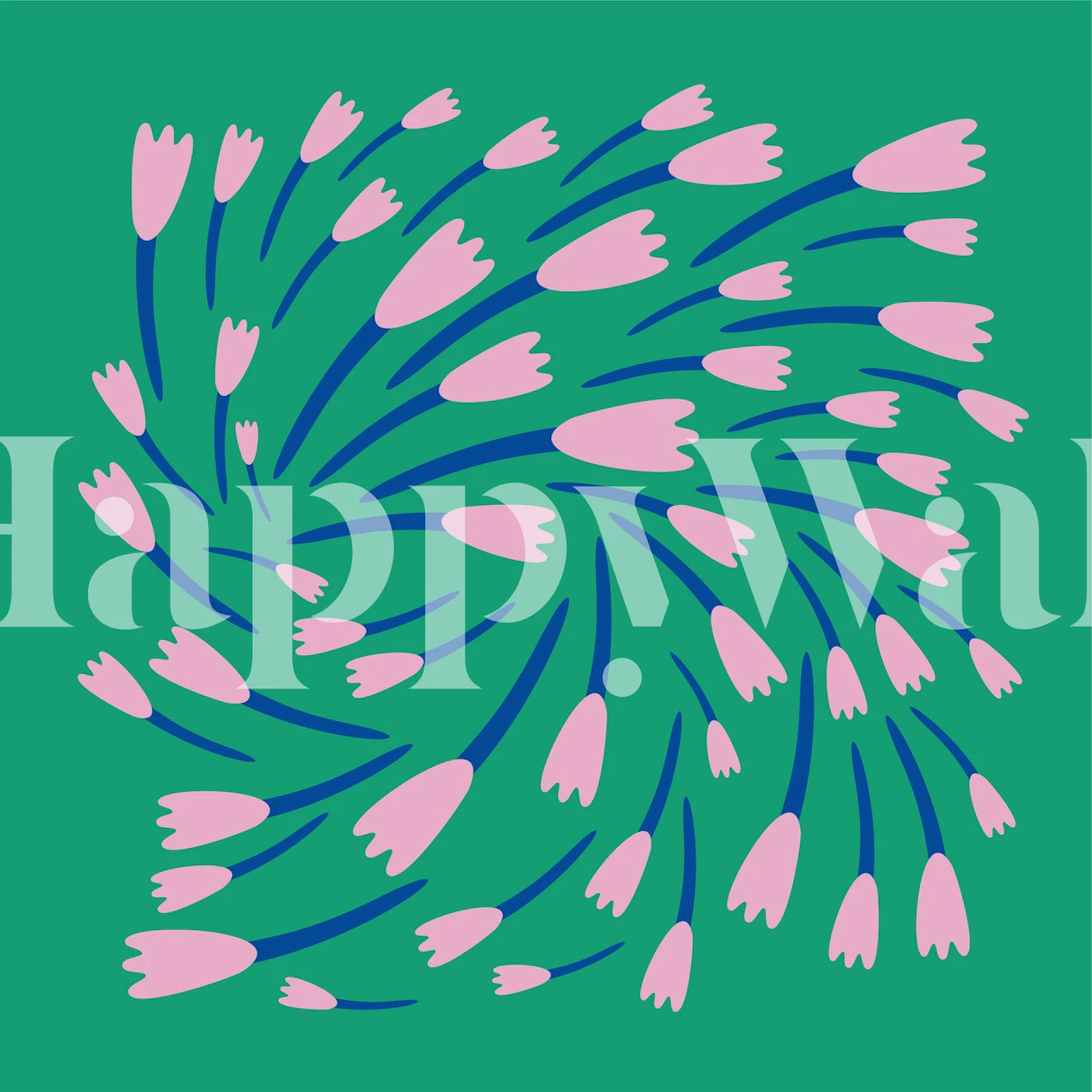 Pink crocuses pattern on green background